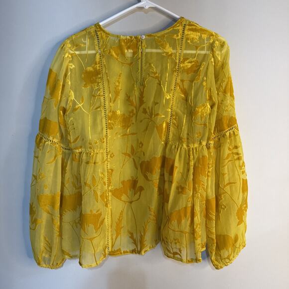 Meadow Rue Sheer Velvet Burnout Blouse 2 Gold Floral Peasant Anthropologie Sz 4 - Picture 2 of 10